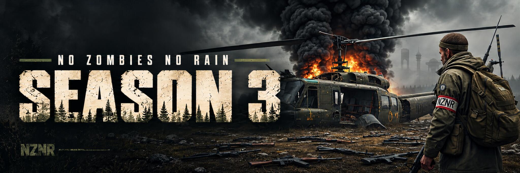 Discovery splash banner for ! No Zombies No Rain Full Vehicles Guns More Loot Basebuilding Kits Discord server