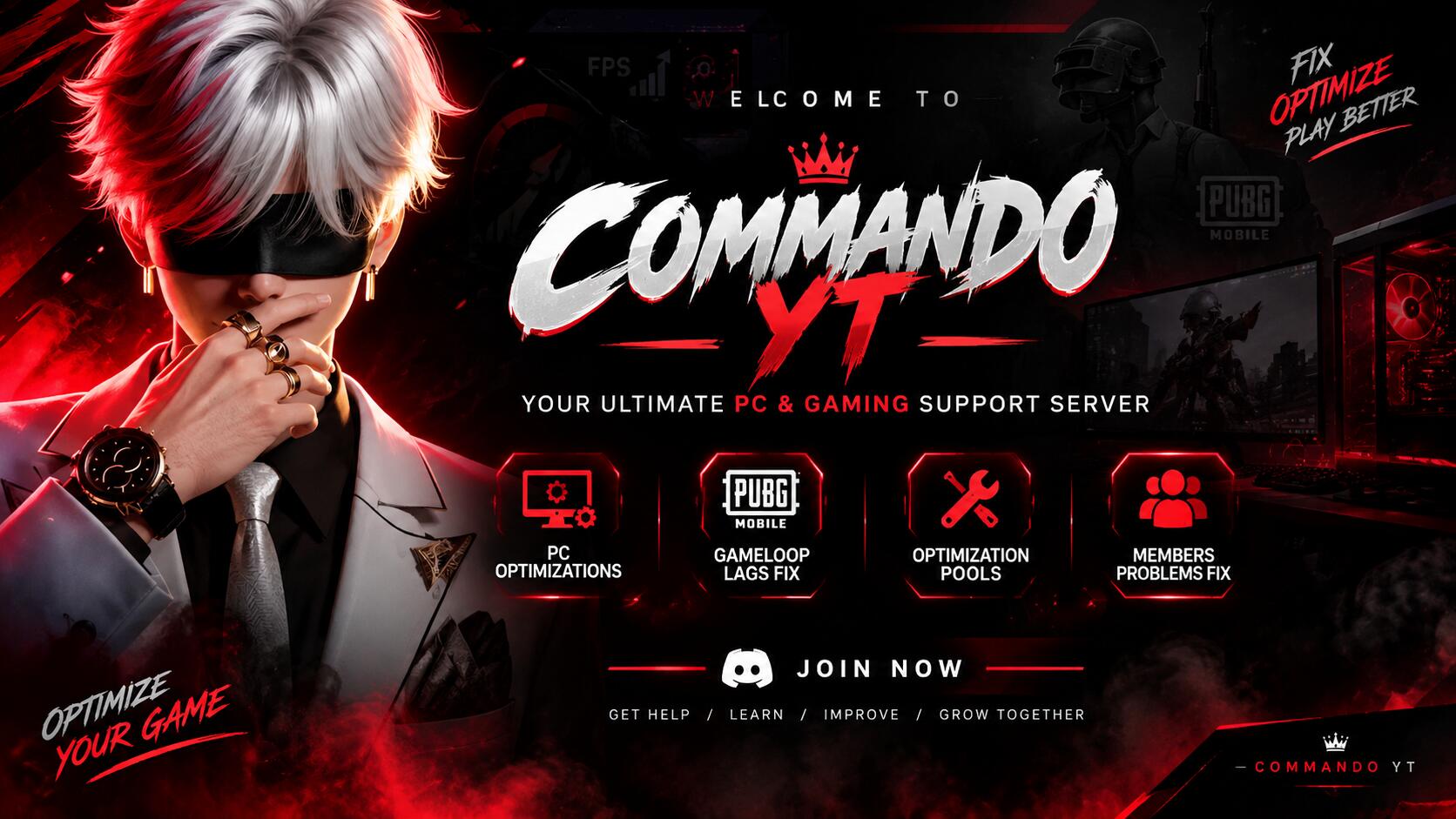 Discovery splash banner for 𝐂𝐎𝐌𝐌𝐀𝐍𝐃𝐎 𝐘𝐓 Discord server