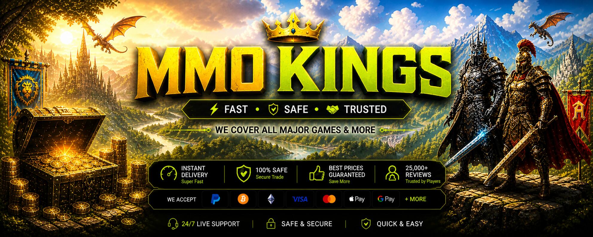 Discovery splash banner for MMO Kings – Buy & Sell MMO Gold MMO Gold Market AION 2 Discord server
