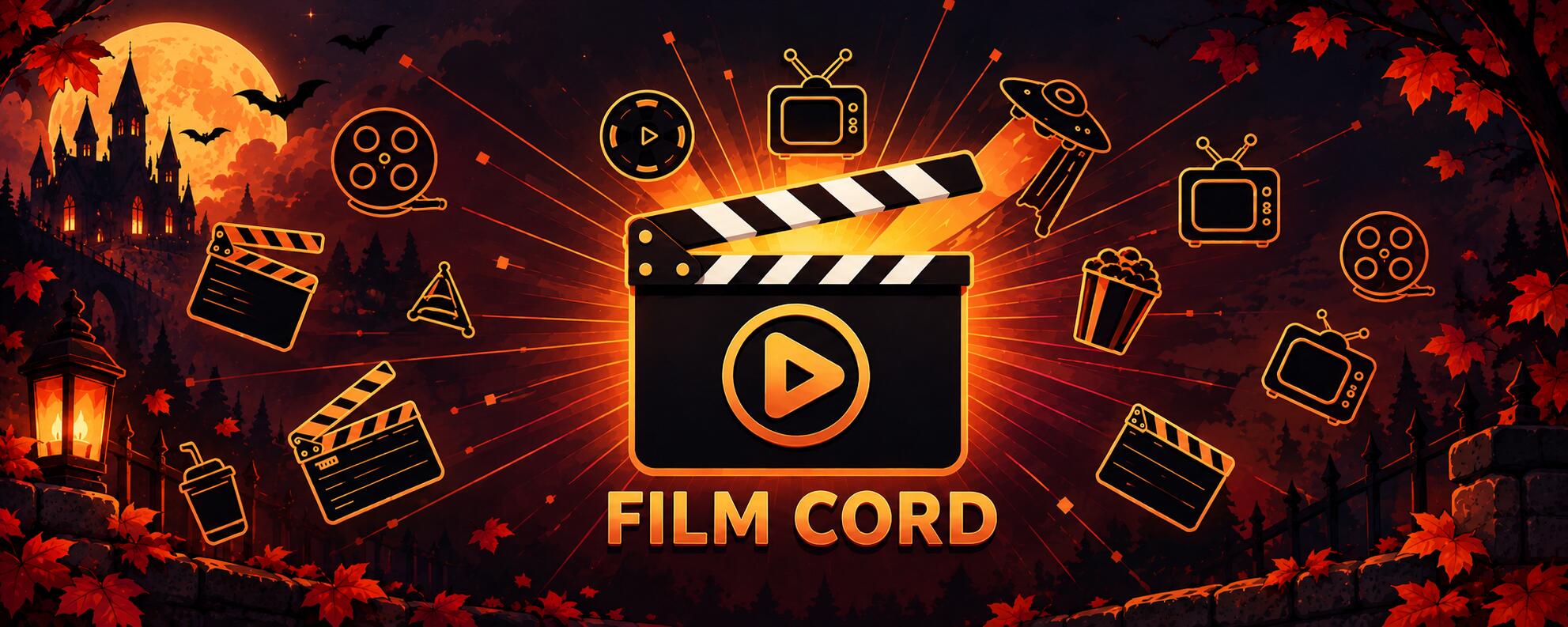 Discovery splash banner for Film Cord • Movies • TV Shows • Movie Nights Discord server